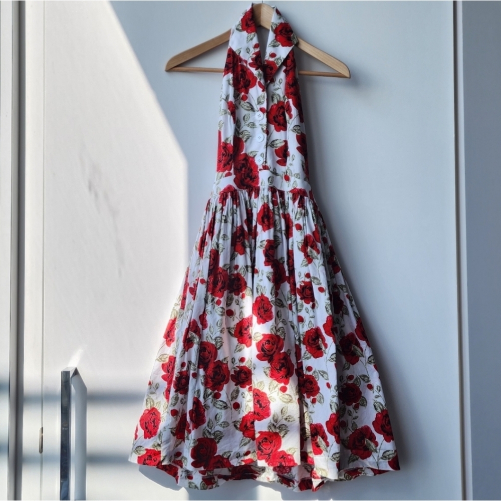 Vintage-Inspired Halter Floral Dress Sz XS